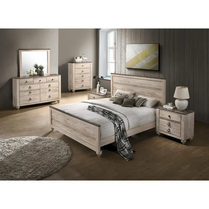 Ensemble de chambre à coucher 6 pièces King Contemporain Blanc Décapé