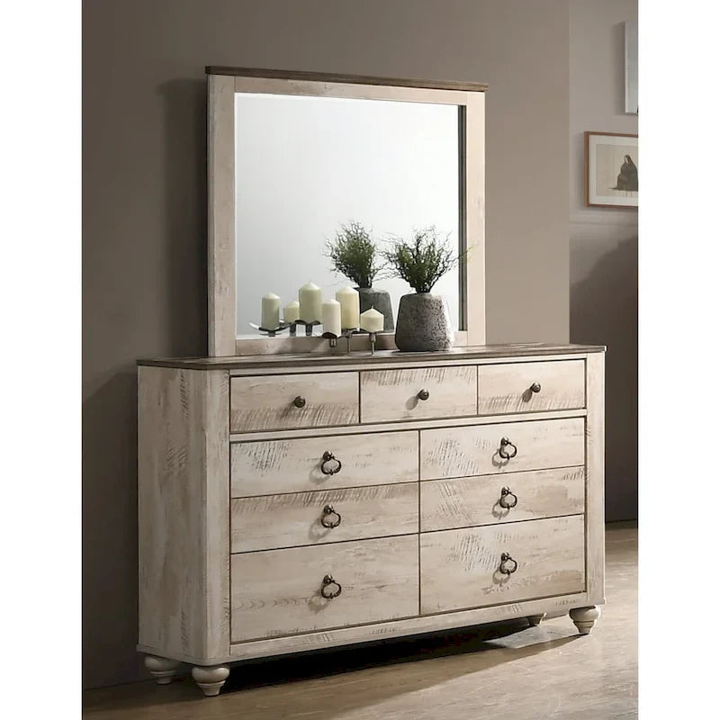 Ensemble de chambre à coucher 6 pièces King Contemporain Blanc Décapé