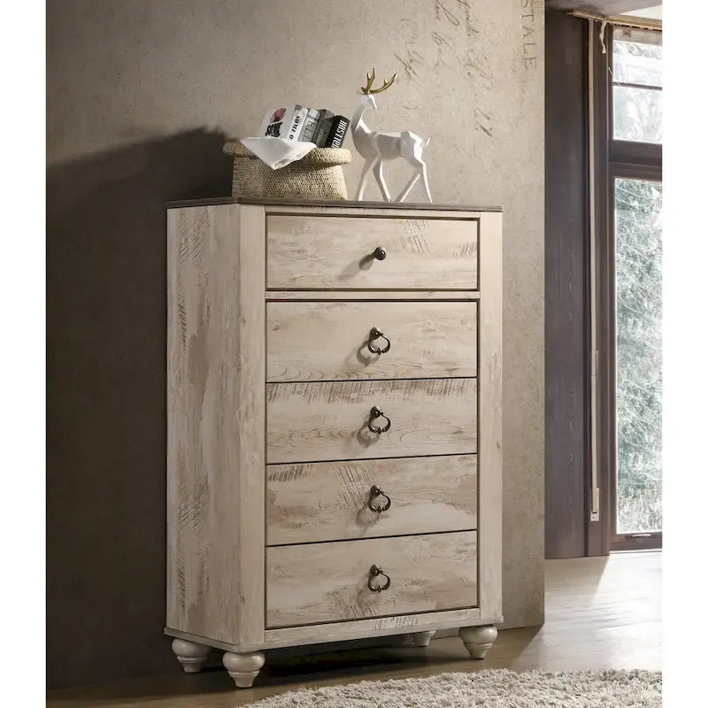 Ensemble de chambre à coucher 6 pièces King Contemporain Blanc Décapé