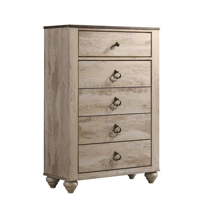 Ensemble de chambre à coucher 6 pièces King Contemporain Blanc Décapé