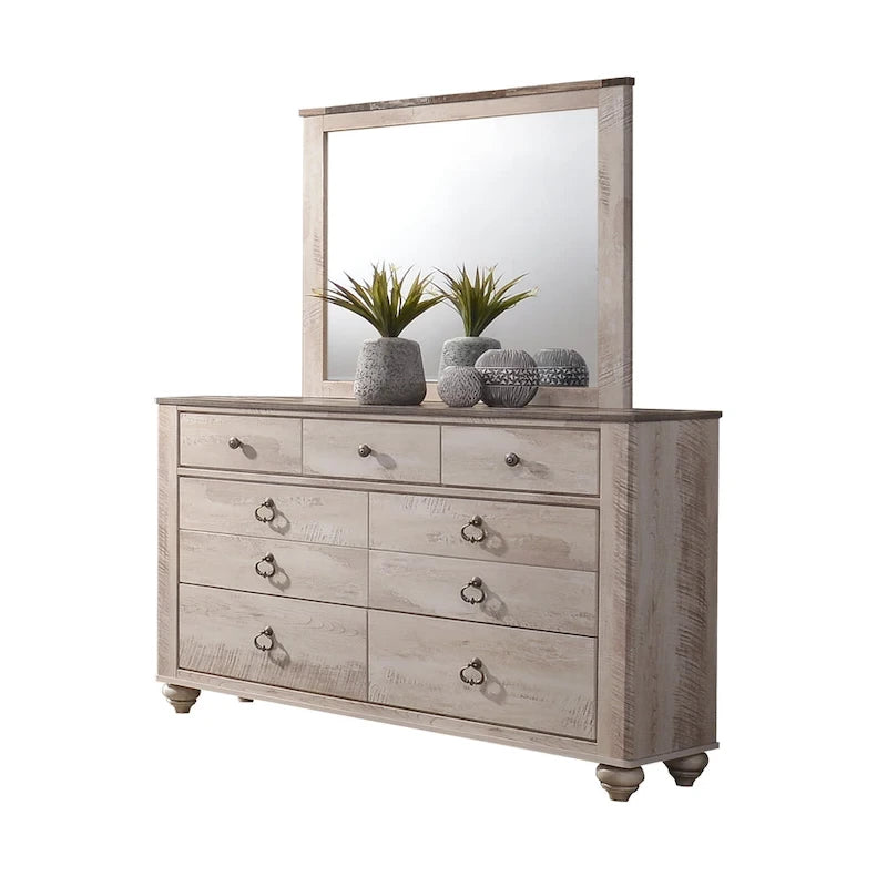 Ensemble de chambre à coucher 6 pièces King Contemporain Blanc Décapé