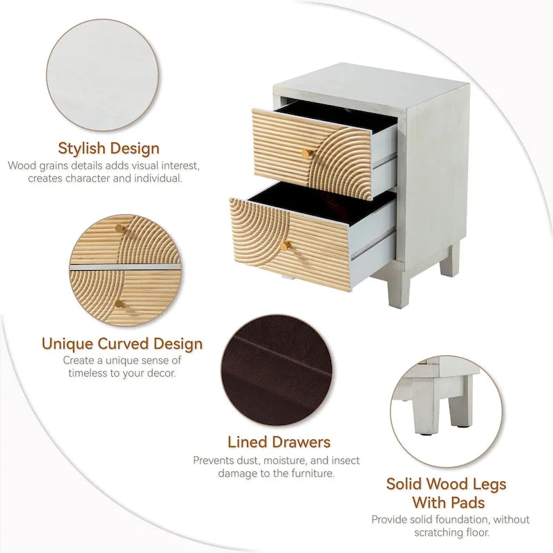 Commode 3 tiroirs de style campagnard avec motif d'anneau en bois artisanal