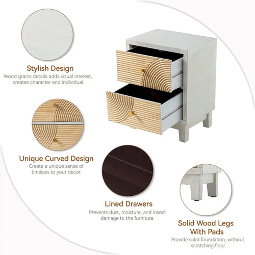 Commode 3 tiroirs de style campagnard avec motif d'anneau en bois artisanal