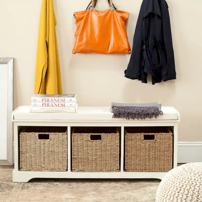 Banc de rangement gris/blanc - 47 x 16.1 x 19.9