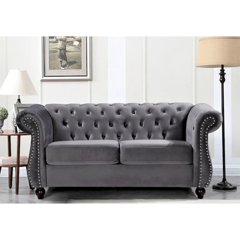 Causeuse en velours Chesterfield