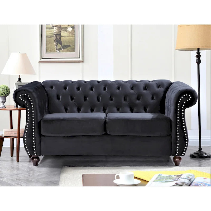 Causeuse en velours Chesterfield