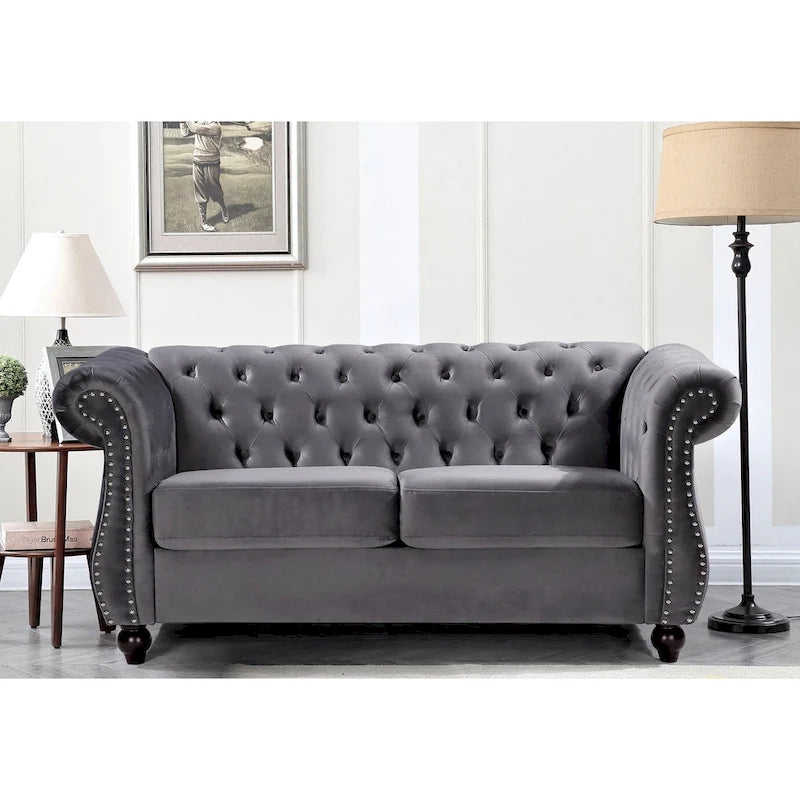 Causeuse en velours Chesterfield