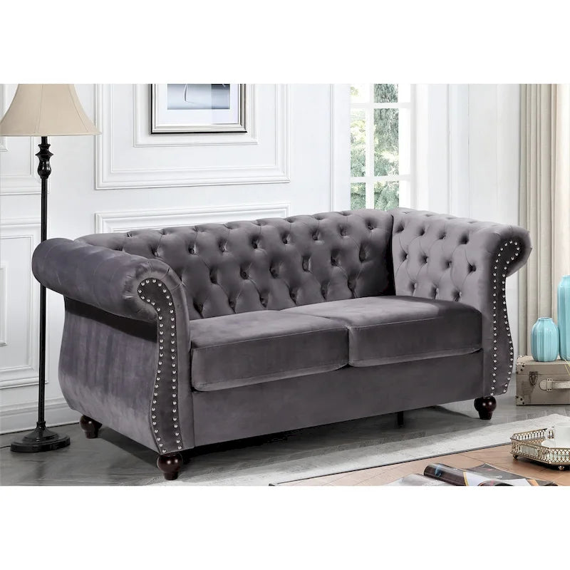 Causeuse en velours Chesterfield