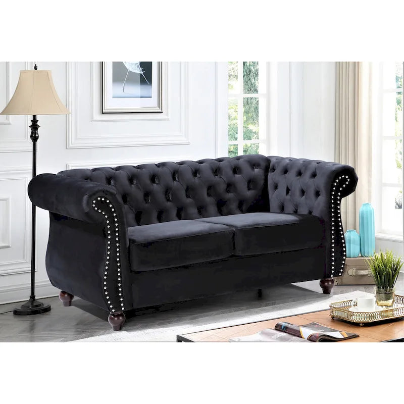 Causeuse en velours Chesterfield