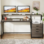 Bureau d'ordinateur de 63 pouces avec support d'écran, bureaux ergonomiques pour la maison avec tiroirs et classeur