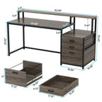 Bureau d'ordinateur de 63 pouces avec support d'écran, bureaux ergonomiques pour la maison avec tiroirs et classeur