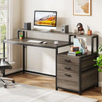 Bureau d'ordinateur de 63 pouces avec support d'écran, bureaux ergonomiques pour la maison avec tiroirs et classeur
