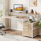 Bureau d'ordinateur de 63 pouces avec support d'écran, bureaux ergonomiques pour la maison avec tiroirs et classeur