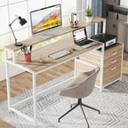 Bureau d'ordinateur de 63 pouces avec support d'écran, bureaux ergonomiques pour la maison avec tiroirs et classeur