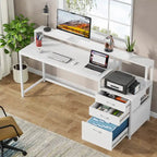 Bureau d'ordinateur de 63 pouces avec support d'écran, bureaux ergonomiques pour la maison avec tiroirs et classeur