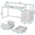 Bureau d'ordinateur de 63 pouces avec support d'écran, bureaux ergonomiques pour la maison avec tiroirs et classeur