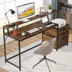 Bureau d'ordinateur de 63 pouces avec support d'écran, bureaux ergonomiques pour la maison avec tiroirs et classeur
