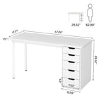 Bureau informatique de 47 pouces avec 5 tiroirs, en bois et métal, pour bureau ou salon