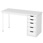 Bureau informatique de 47 pouces avec 5 tiroirs, en bois et métal, pour bureau ou salon