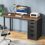 Bureau informatique de 47 pouces avec 5 tiroirs, en bois et métal, pour bureau ou salon