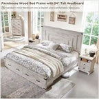 Cadre de lit Queen Size style ferme avec tête de lit de 137 cm et 2 grands tiroirs