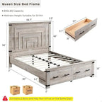 Cadre de lit Queen Size style ferme avec tête de lit de 137 cm et 2 grands tiroirs