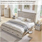 Cadre de lit Queen Size style ferme avec tête de lit de 137 cm et 2 grands tiroirs
