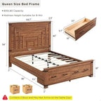 Cadre de lit Queen Size style ferme avec tête de lit de 137 cm et 2 grands tiroirs