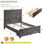 Cadre de lit Queen Size style ferme avec tête de lit de 137 cm et 2 grands tiroirs