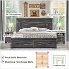 Cadre de lit Queen Size style ferme avec tête de lit de 137 cm et 2 grands tiroirs
