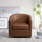 Fauteuil pivotant rond en similicuir capitonné de 29 po de large