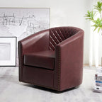Fauteuil pivotant rond en similicuir capitonné de 29 po de large