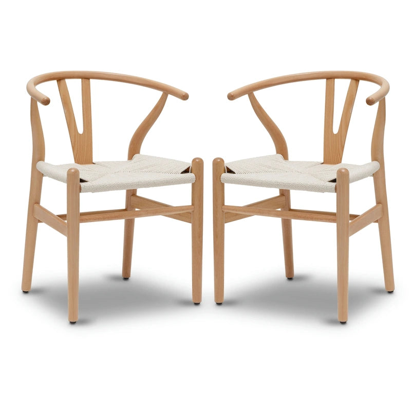 Chaises en tissu tressé - Structure en bois massif (Lot de 2)