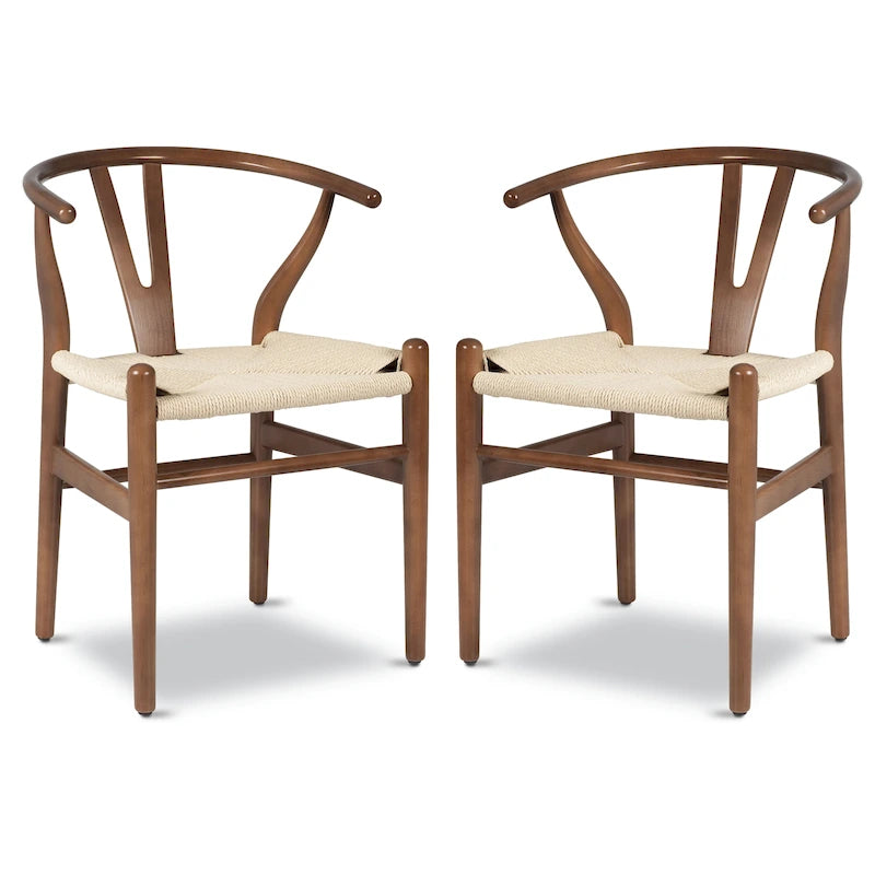 Chaises en tissu tressé - Structure en bois massif (Lot de 2)