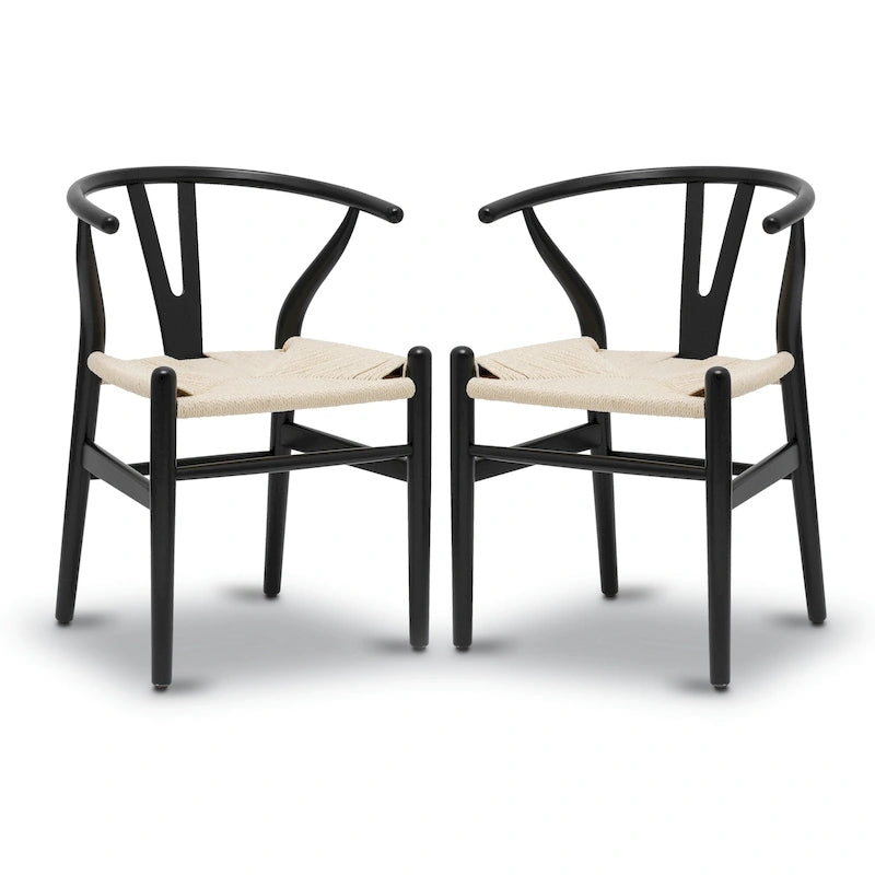 Chaises en tissu tressé - Structure en bois massif (Lot de 2)