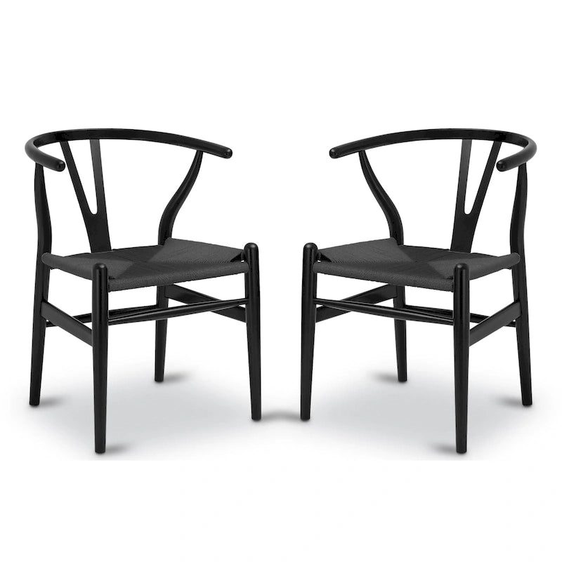 Chaises en tissu tressé - Structure en bois massif (Lot de 2)