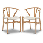 Chaises en tissu tressé - Structure en bois massif (Lot de 2)