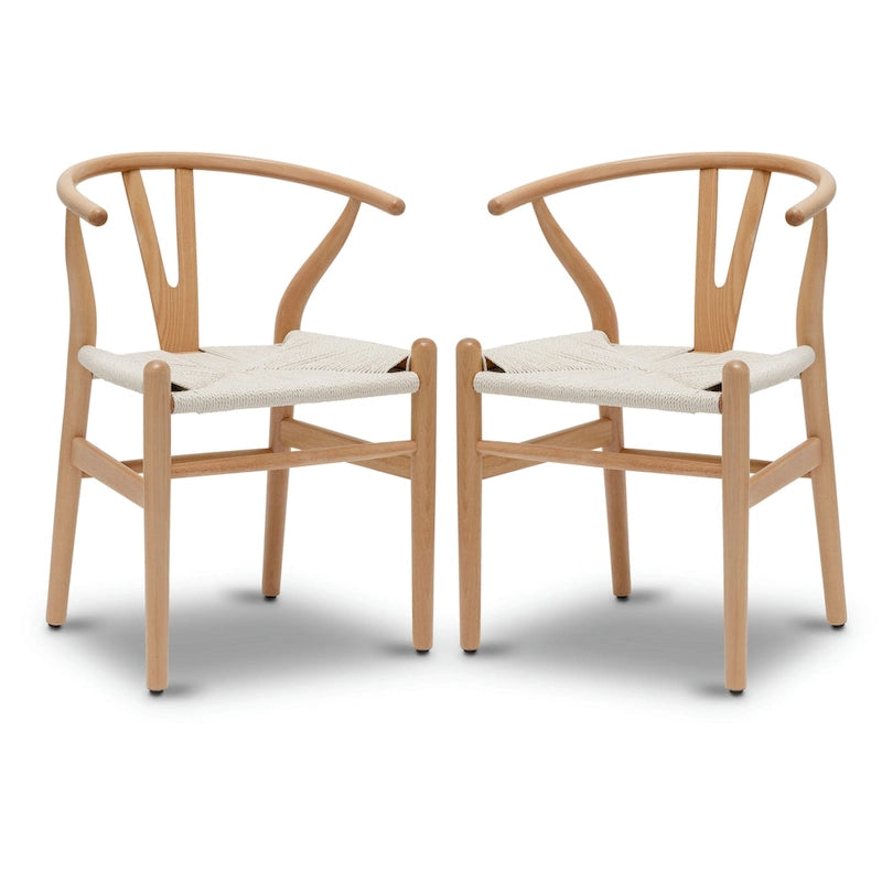 Chaises en tissu tressé - Structure en bois massif (Lot de 2)