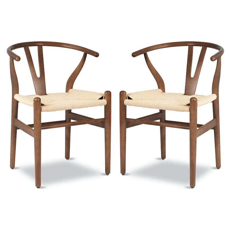 Chaises en tissu tressé - Structure en bois massif (Lot de 2)