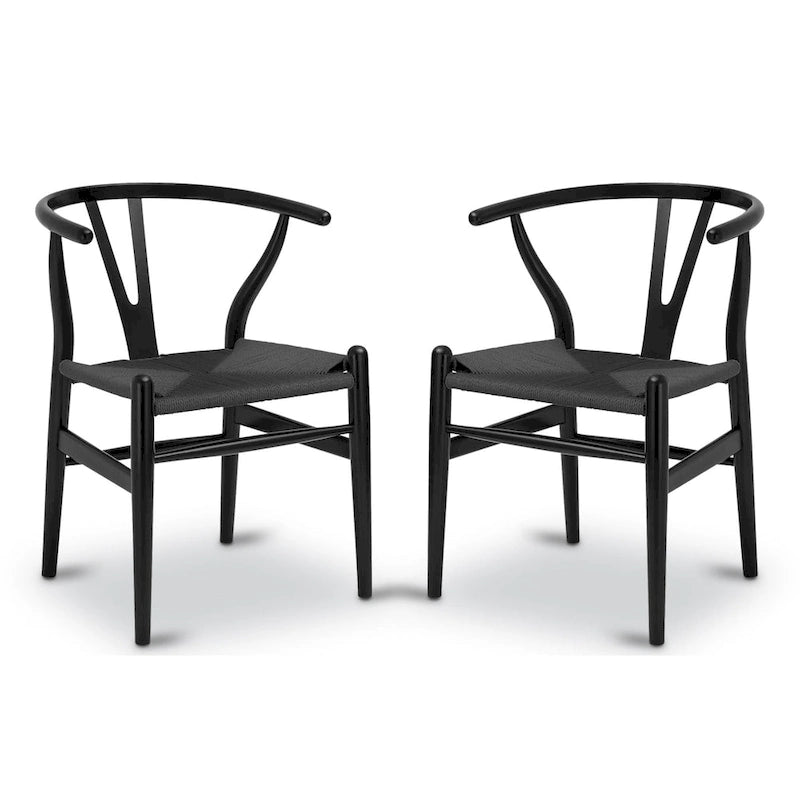 Chaises en tissu tressé - Structure en bois massif (Lot de 2)