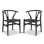 Chaises en tissu tressé - Structure en bois massif (Lot de 2)